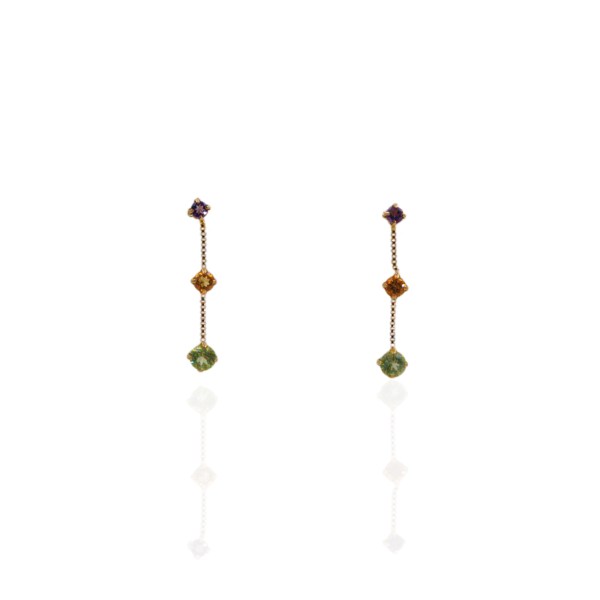 18K Gold 3-stone Dangling Earring