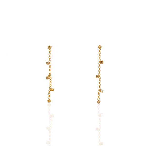 18K Gold Diamond Dangling Earrings