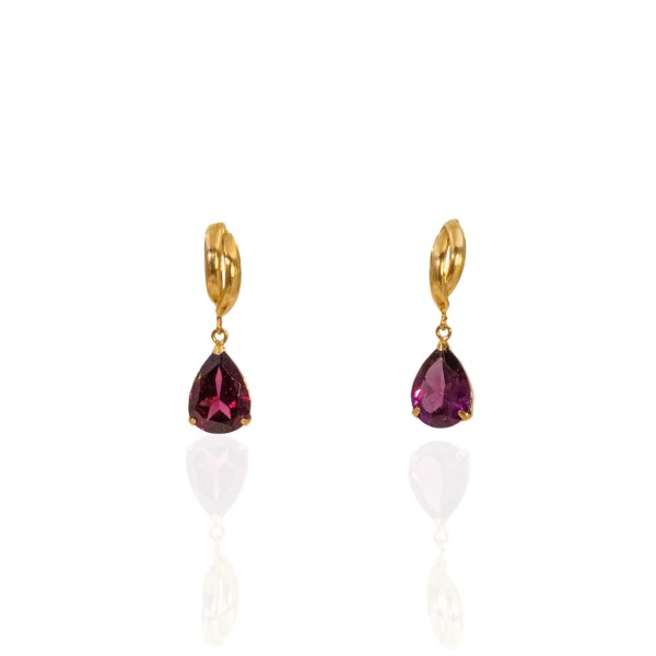 18K Gold Grape Garnet Dangling Earrings