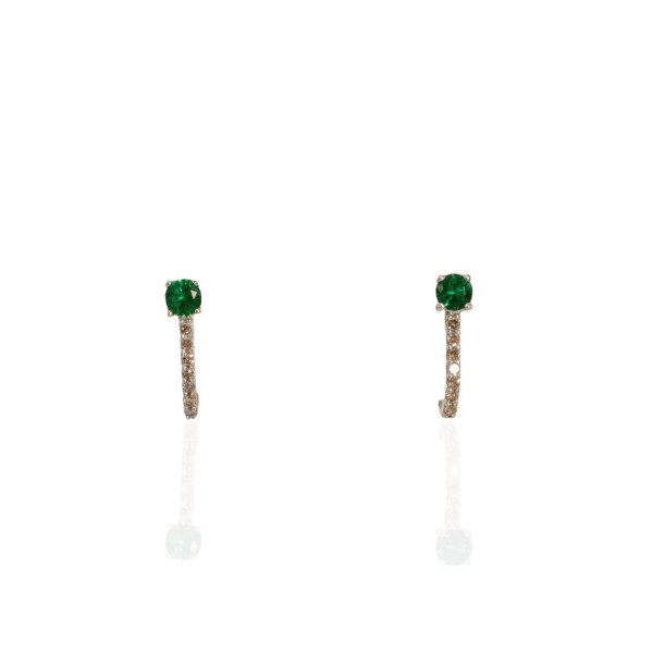 18K Gold Emerald Huggies Earrings