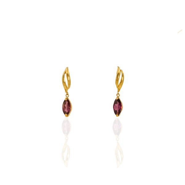 18K Gold Grape Garnet Dangling Earrings (Slim)